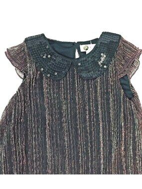PL Kids Girls party dress size 3T short sleeve striped metallic pink silver